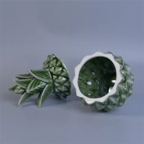 China 370ml Green Glazed Pineapple Ceramic Candle Holders Sets with Lids manufacturer