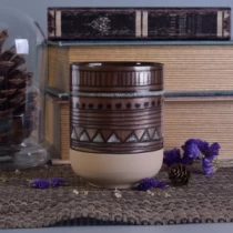 China Metal finish hand made ceramic candle holder with geometric painted manufacturer