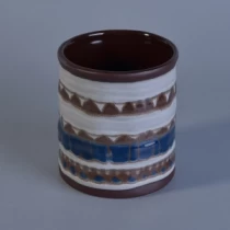 China Reactive glazed with handpainting ceramic candle jar for home fragrance manufacturer