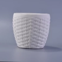 Tsina Naghahabi ng pattern matte na puting ceramic candle vessel na pakyawan Manufacturer