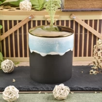 China 14oz customized ceramic candle jars with gold lid manufacturer