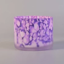 China Glass candle holder frosted outside with iridescent color pattern manufacturer