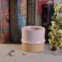 China Color glaze ceramic candle holder with wooden bottom wholesales manufacturer