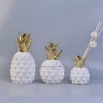China White pineapple ceramic jar with gold lid 12 oz  manufacturer