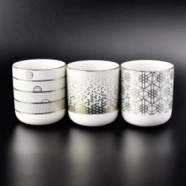 Ķīna 10 oz balta keramikas sveču kauss ar zelta apdruku ražotājs