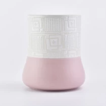 China Ceramic Candle Holder Solid Pink Bottom Textured Top manufacturer
