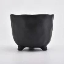 China Matte Black Ceramic Jar Footed Ceramic Candle Holder Home Decoration manufacturer