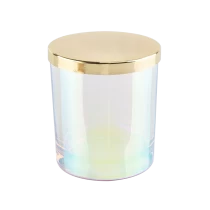 China 6oz Iridescent Glass Candle Jar With Gold Lids manufacturer
