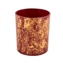 China 290ml gold printed dust and red glass candle jar Wholesale manufacturer