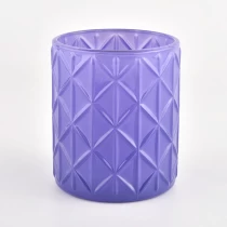 China Luxury 14oz emboss pattern purple glass candle holder wholesale manufacturer