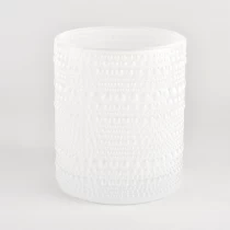 China Popular 13oz embossed dot white glass candle holder wholesale manufacturer