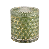 China High quality green home decoration candlestick storage candle glass jar with lid manufacturer