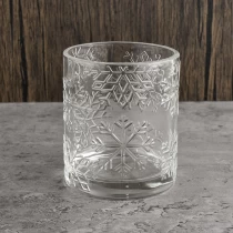 China Luxury 14oz transparent snowflake glass cylinder candle jars wholesale manufacturer