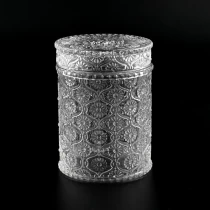 China Luxury geographic cutting glass candle holders and candle jars with lid manufacturer