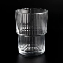 China 14oz vertical step glass candle jar clear vessel wholesale manufacturer