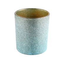 China Wholesale Empty 300ml Bule Frosted Interior Golden Glass Candle Jar manufacturer