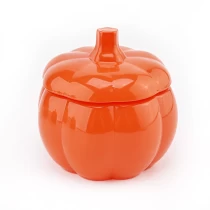 China Halloween Orange Pumpkin Shaped Jar for Candle Glass Candy Jar with Lid manufacturer