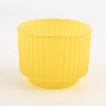 China 8oz yellow glass candle holder vertical stripe candle jars manufacturer