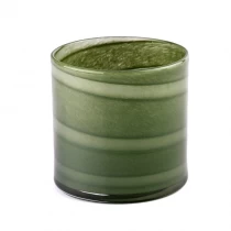 China Popular green glass candle holder with spiral grain effecting wholesale manufacturer