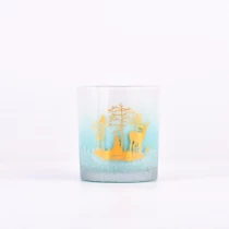 China New 300ml gradient color glass candle jars with elk design supplier manufacturer