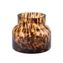China Wholesale yellow glass candle jars with black speckled patterns manufacturer
