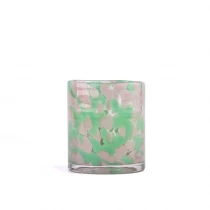 China Luxury green white speckled glass candle holder for home decoration manufacturer