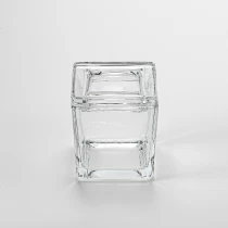 China Luxury square transparent glass vessel candle containers with lid manufacturer