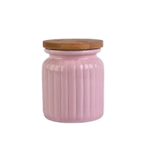 China Pink empty ceramic candle jar with wooden lid manufacturer