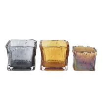China Amber 630ML suqare wholesale glass candle holder for home decoration manufacturer