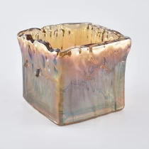 China 11oz handmade square amber glass candle holders manufacturer
