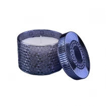 China Wholesales dark blue luxury candle glass container with lid manufacturer
