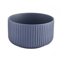 China matte blue ceramic candle container with lines manufacturer