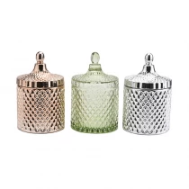 China Wholesales silver empty luxury geometric candle glass jars with lid manufacturer
