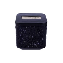 China Wholesales square black crystal glass candle jar with lid manufacturer