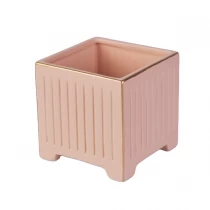 China Sunny custom empty decorative pink square ceramic candle containers manufacturer