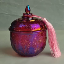 China 14oz Sunny iridescent luxury glass candle container with lids supplier manufacturer