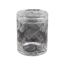 China 300ML Popular luxury leaves wholesale glass candle holder with lids for wedding manufacturer