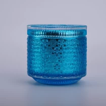 China Hot sales blue snow luxury candle glass holder with lids manufacturer