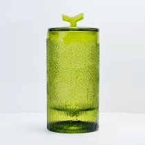 China Sunny design green spraying luxury glass candle vessel with lid manufacturer