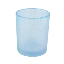 China 350ML frozen  and iridescent  cylinder wholesale glass candle holder for home decoration manufacturer