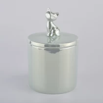 China Newly Home Decorative laurel-green Ceramic candle jar with cat lid manufacturer