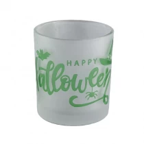 China Beautiful Frosted Glass Candle Jar With Printing For Hallows' Day manufacturer