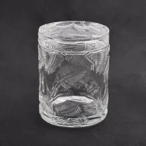 China 300ML Popular luxury leaves wholesale glass candle holder with lids for wedding manufacturer