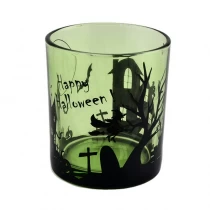 China translucent glass candle containers with horrible Hallow picture manufacturer