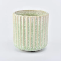 China Round empty striped votive candle holder tea light ceramic candle jars wedding decor supplier manufacturer