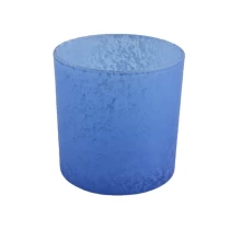 China geometric blue painted candle holder home decor colored glass candle vessel manufacturer