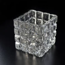 China Luxury square jars for candle embossed glass candles jar manufacturer