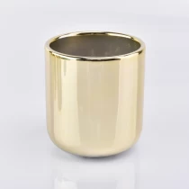 China Luxury gold 8oz ceramic candle holder home decoration round bottom manufacturer