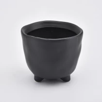 China Round shape cute ceramic jars matte black candle holders wholesale manufacturer