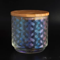 China Luxury decorative colored candle jars glass with wooden lid manufacturer